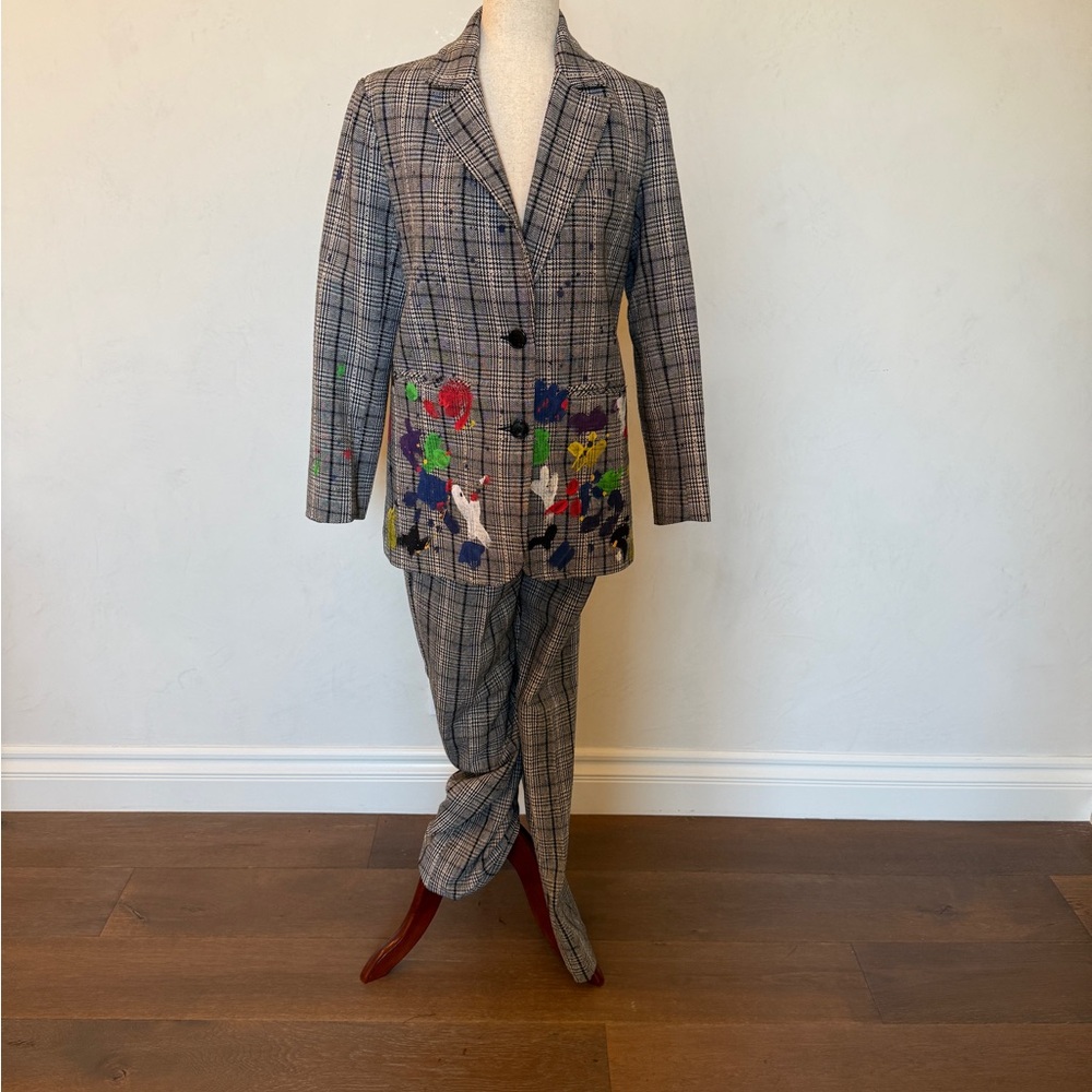 Men's Gray Plaid Blazer and Pants Set